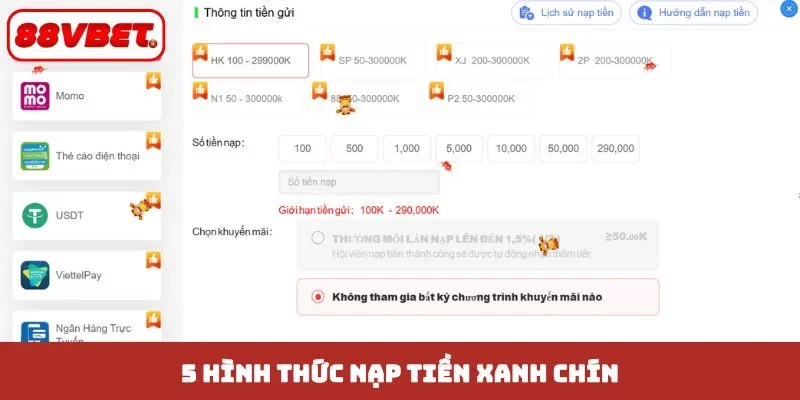 5 hình thức nạp tiền xanh chín