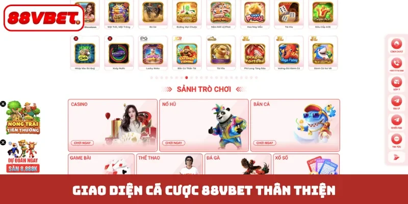 Giao diện cá cược 88VBET thân thiện