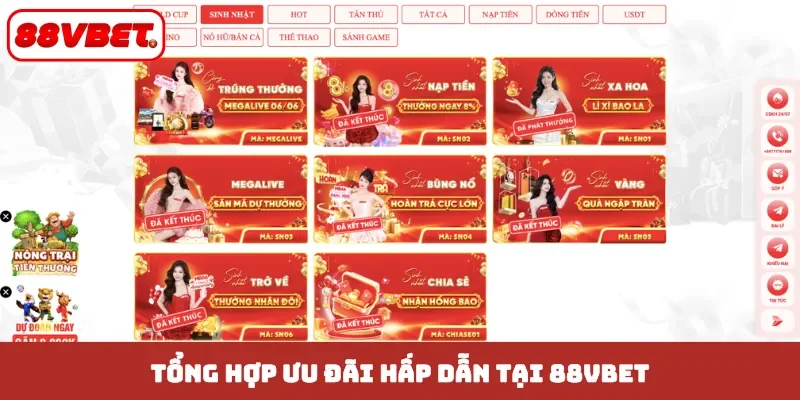 Tổng hợp ưu đãi hấp dẫn tại 88VBET